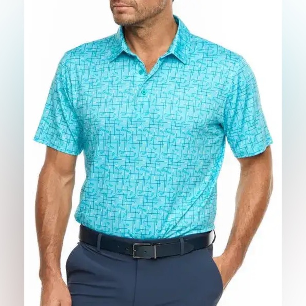 Robert Graham Clubhouse Iron Play Golf print Teal Geometric Polo NWT $98
